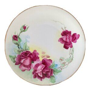 Vintage Favorite Bavaria Dark Pink Roses Hand Painted Floral Plate, Home Decor